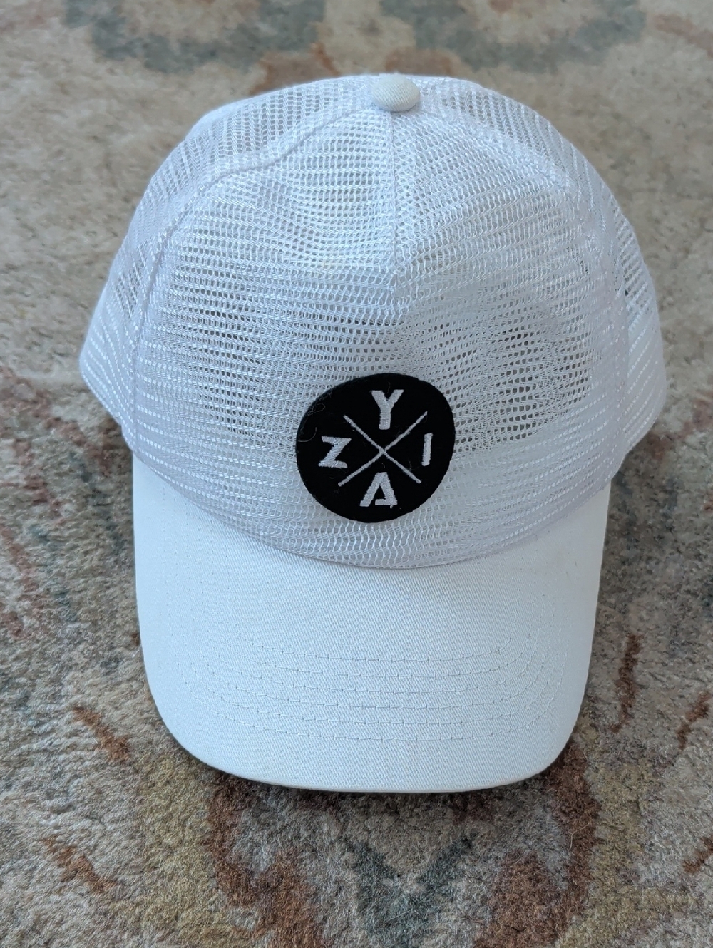 zyia X Dad Baseball White Mesh Trucker Hat with Black Circular Logo